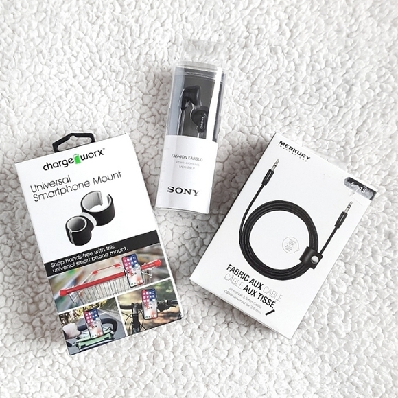 Sony Other - NWT SONY Headphones / CHARGE WORX Phone Mount / MERKURY AUX Cord Cable Bundle